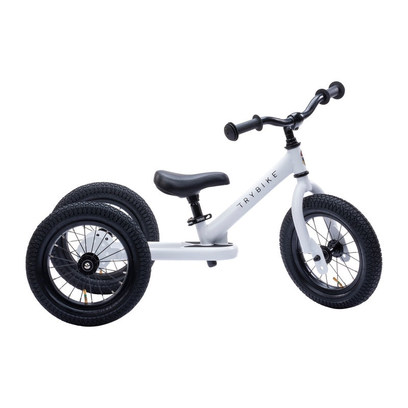 TRYBIKE -Steel 2 in 1 Bike - WHITE- Tricycle to Balance bike