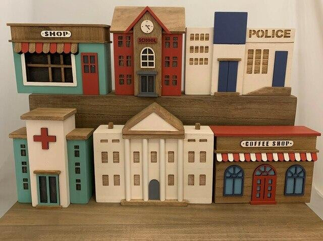 PAPOOSE - Town Buildings - Wooden - Set of 6