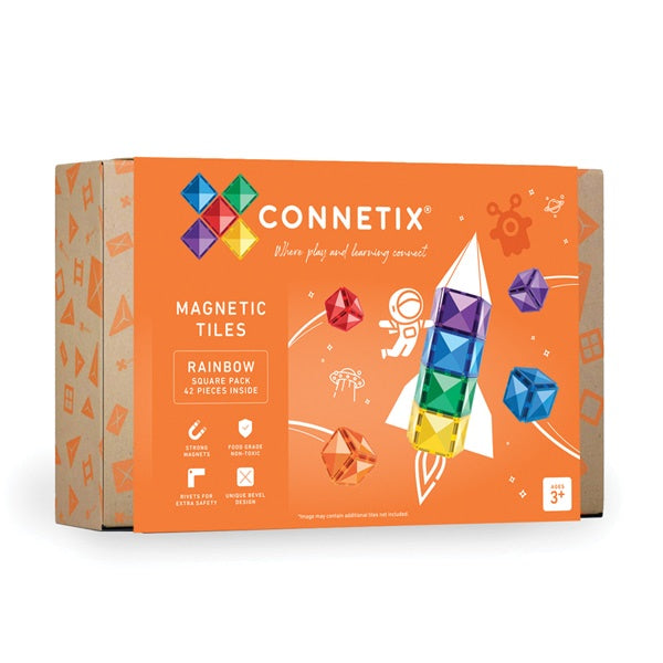 CONNETIX Magnetic Tiles - Rainbow Square Pack 42 pc
