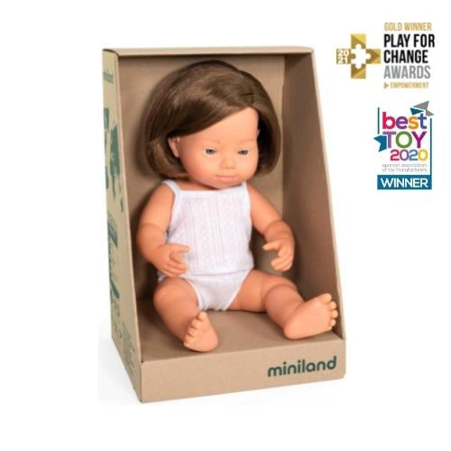 Miniland Doll - Caucasian Down Syndrome Girl, 38 cm,  Anatomically Correct Baby