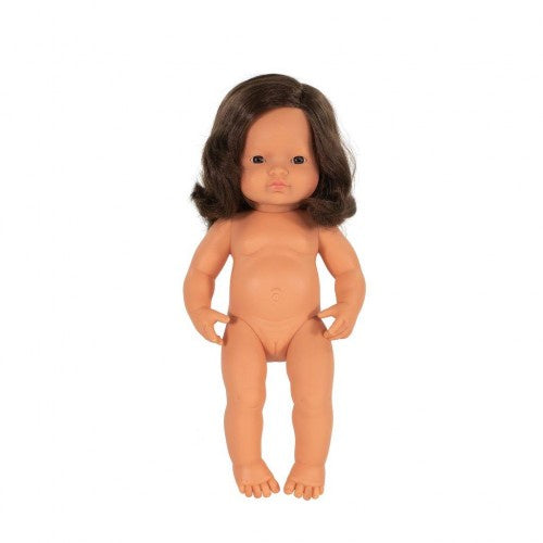 Miniland Doll - Anatomically Correct Baby, Caucasian Girl, Brunette, 38 cm polly bag