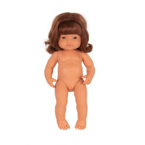 Miniland Doll - Anatomically Correct Baby, Caucasian Girl, Red Hair 38 cm polly bag