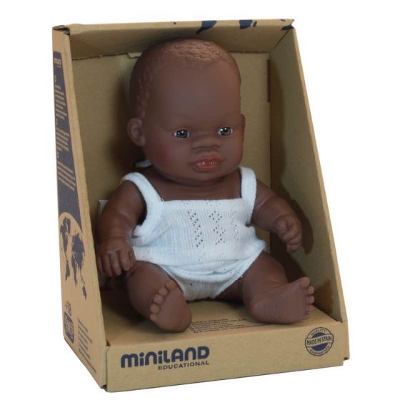 MINILAND Doll African Boy 21cm Anatomically Correct Baby Doll - Dressed