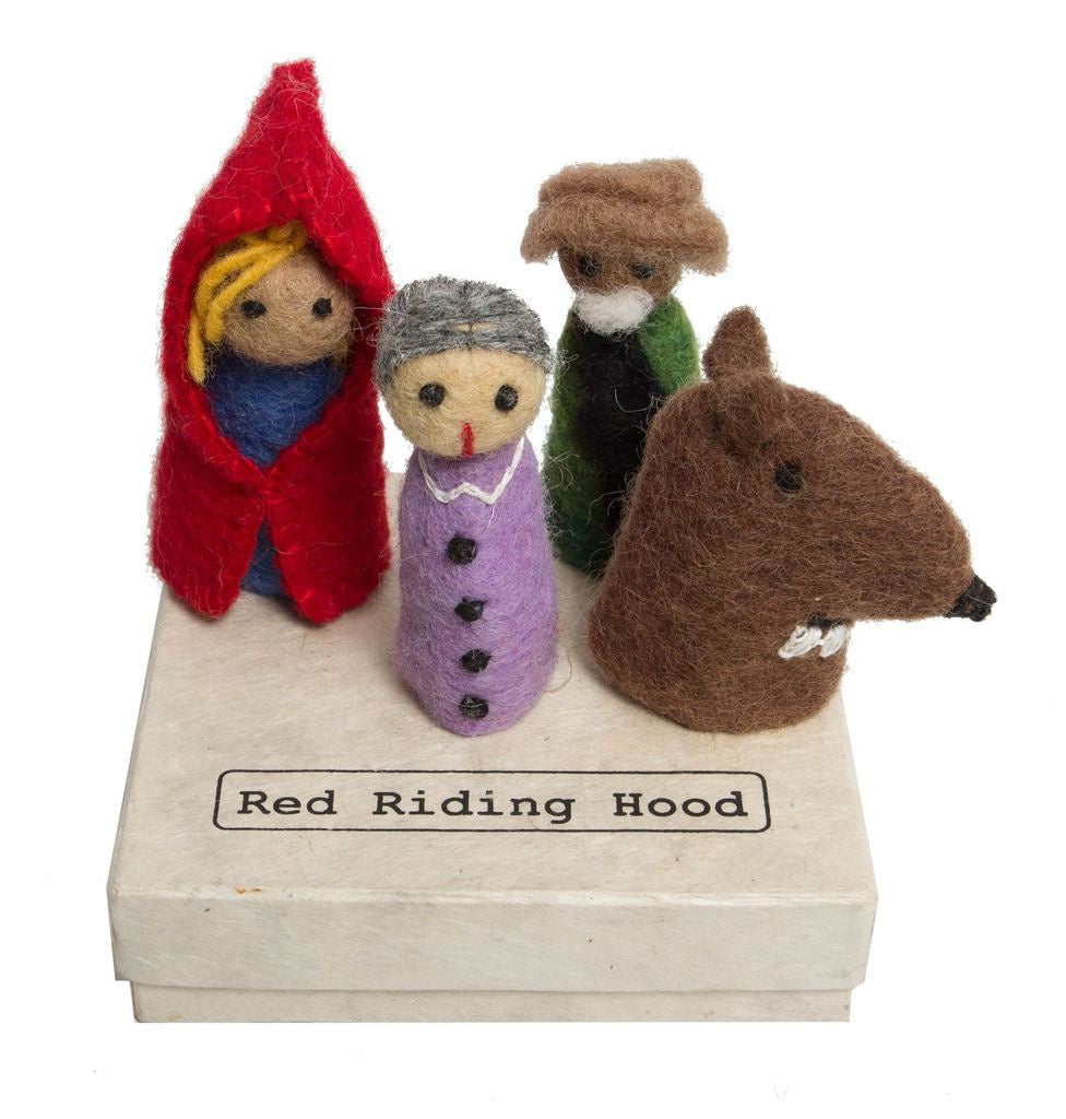 PAPOOSE Puppet Set - Felt - Red Riding Hood/wolf/gran/tree/hunter