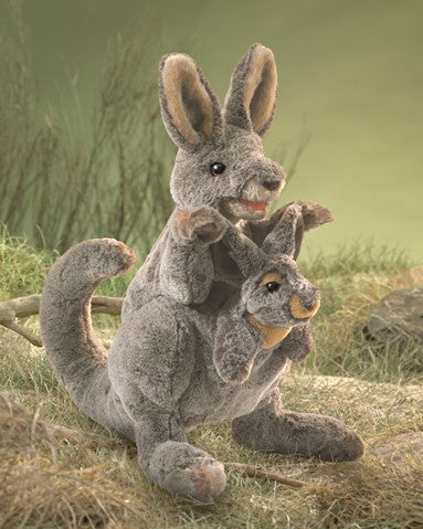 FOLKMANIS HAND PUPPET -Kangaroo with Joey